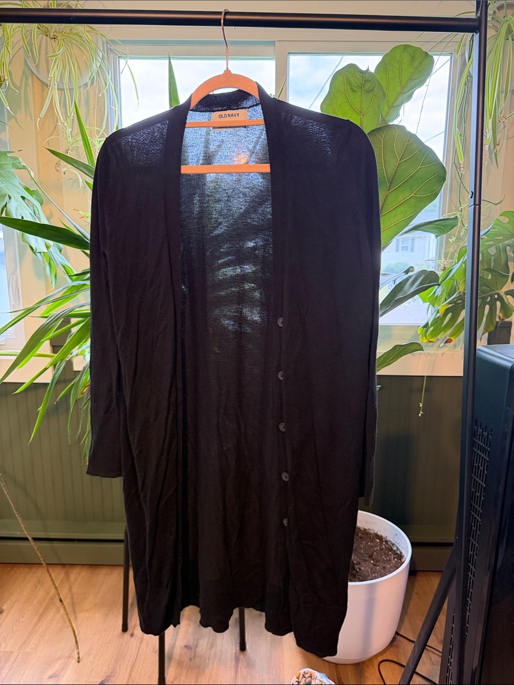Old Navy Black Longline Button-Front Cardigan